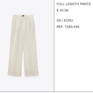 ZARA NWT Full Length Pleated Pants Ecru XS